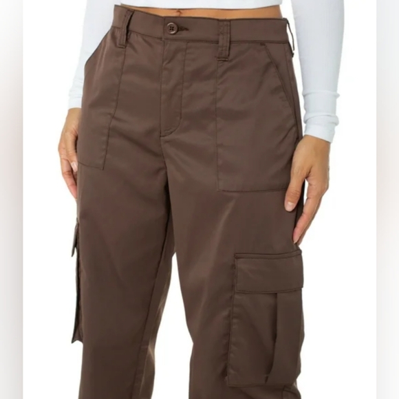 CELEBRITY PINK Winter‎ Fall Chocolate Satin Wide Leg Cargo Pants (#1,516) - Picture 12 of 13